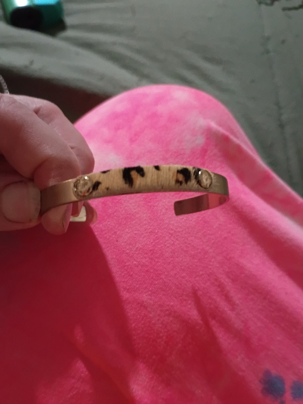 Gold-Tone Cuff Bracelet with Leopard Print Accent